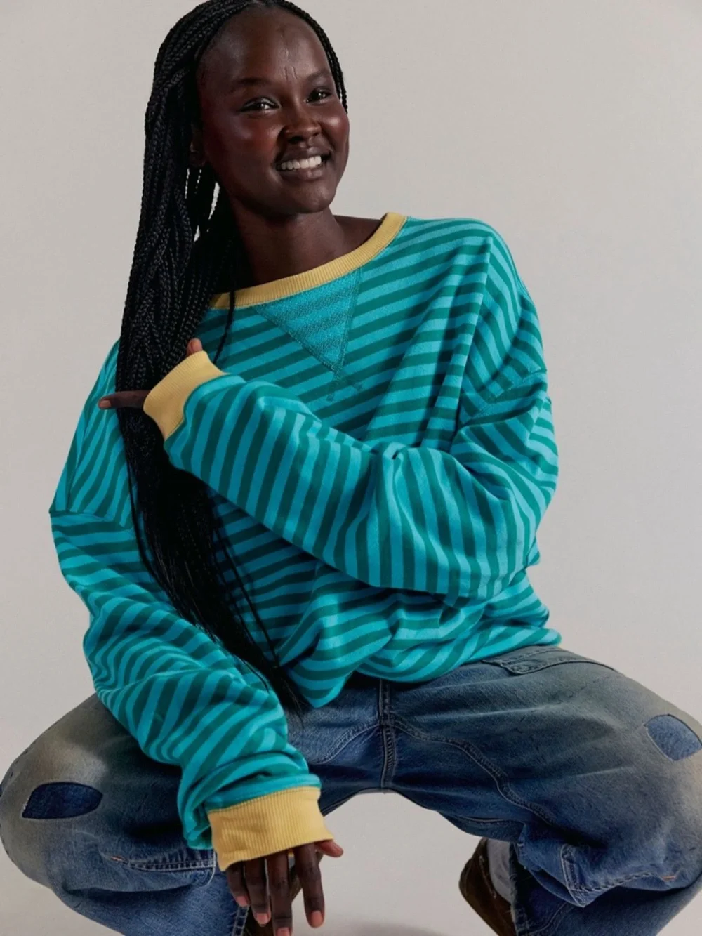 Free People Classic Striped Oversized Crewneck - Picture 6 of 8